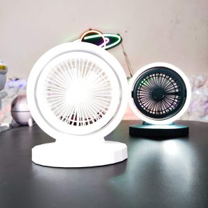 پنکه رومیزی رینگ لایت دار CLTM-002 سفید با نور LED دور پره‌ها