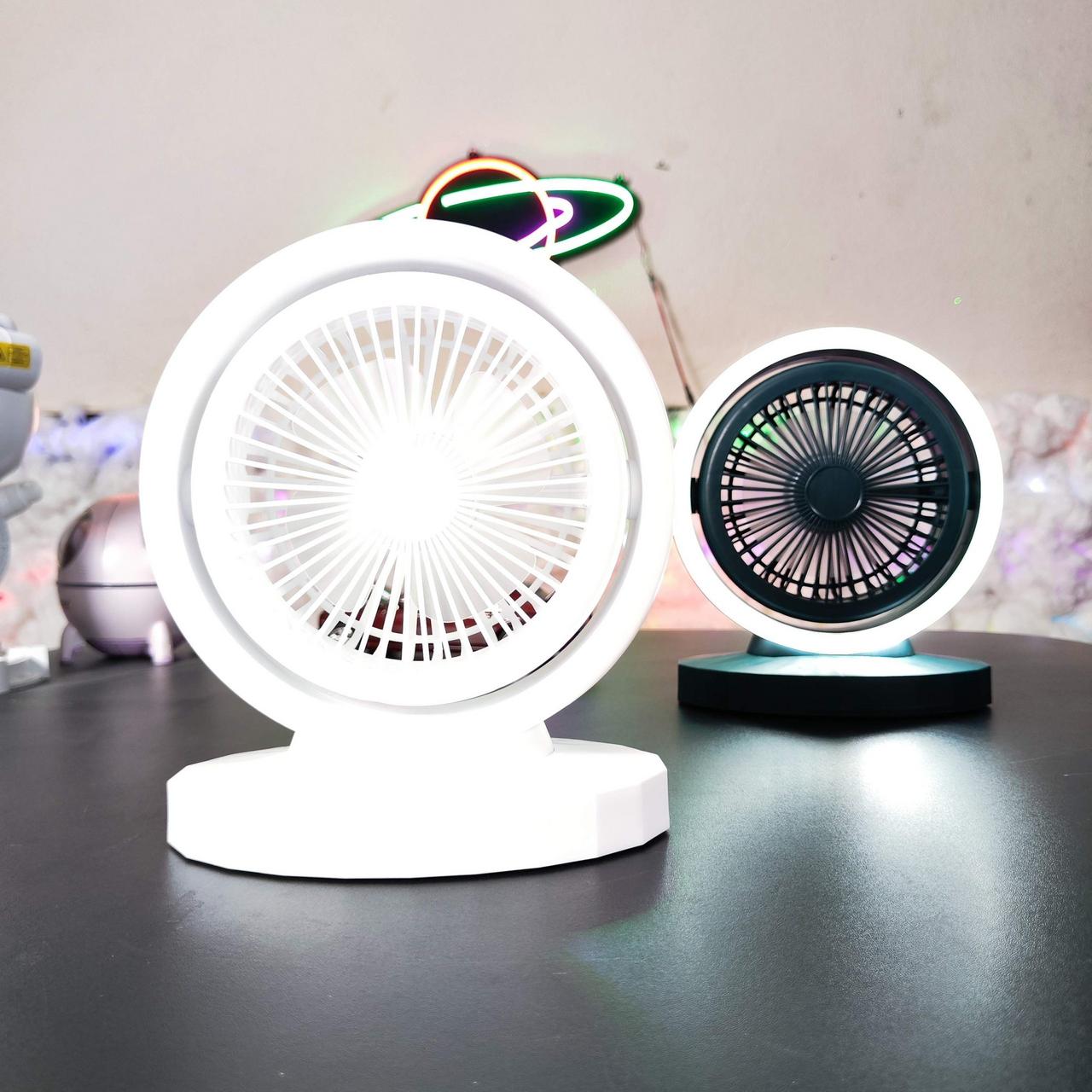 پنکه رومیزی رینگ لایت دار CLTM-002 سفید با نور LED دور پره‌ها