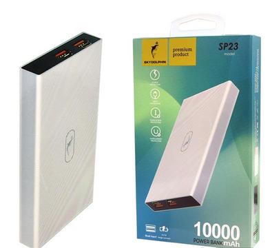 پاوربانک اسکای دلفین SP-23 سفید با دو خروجی USB و جعبه اصلی ۱۰۰۰۰ میلی‌آمپرساعت